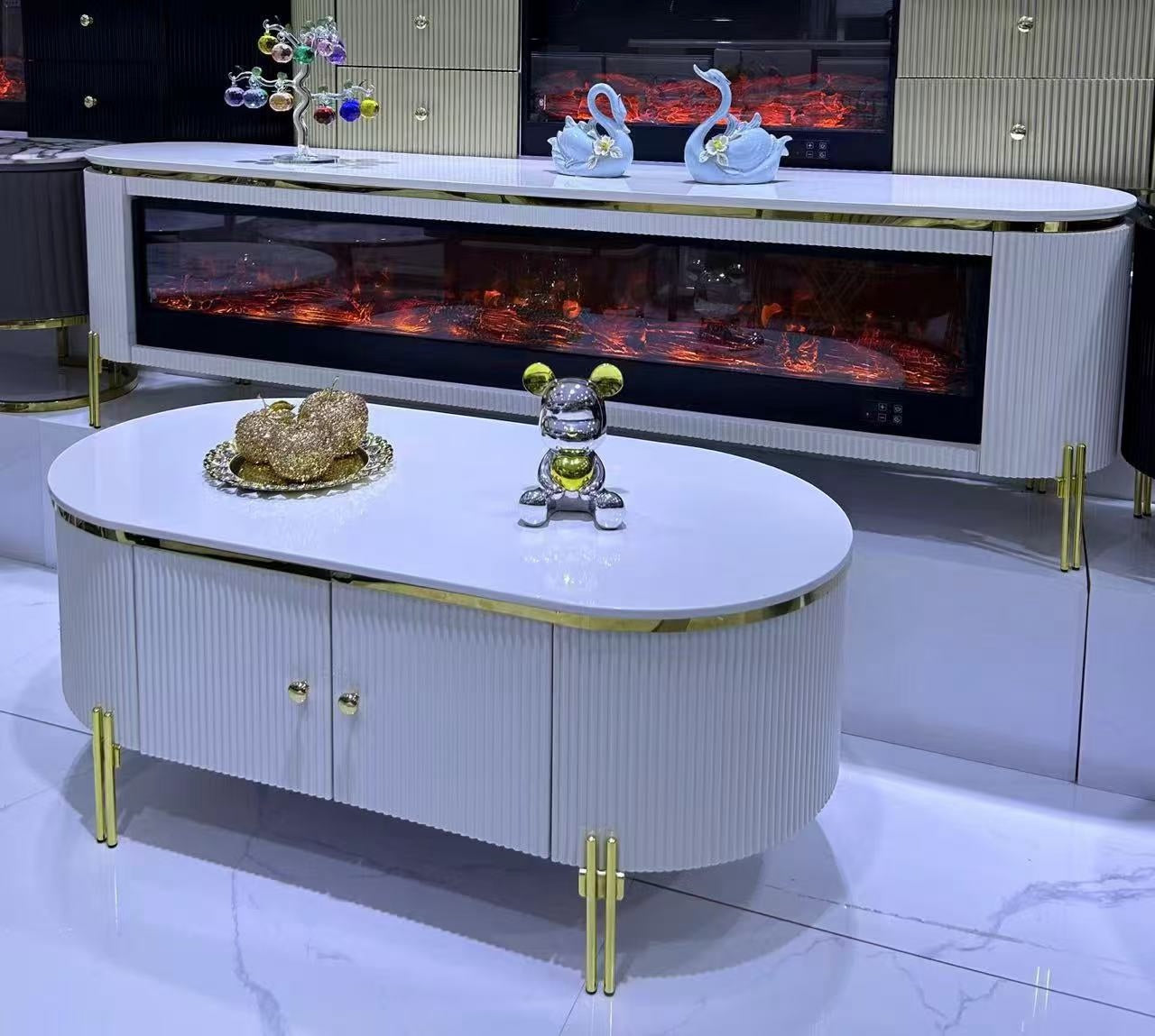 TV-bänk med brasa