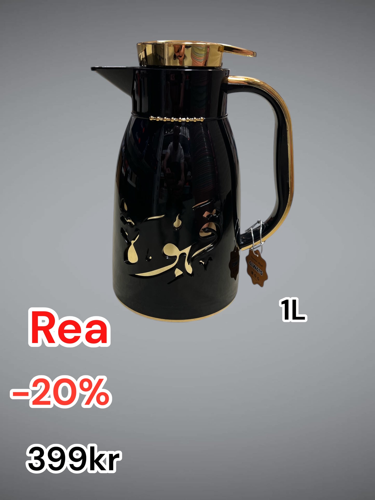 Termoskanna med kaffe texten